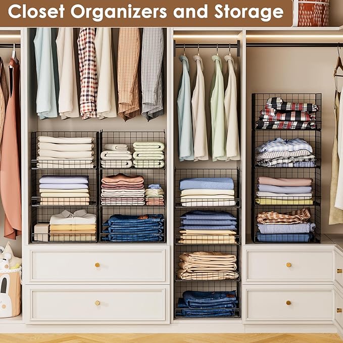 Yociyoga 4-Tier Stackable Closet Organizers and Storage Shelves, Foldable Closet Shelf Organizer, Black(Patent Protection)(Patent No. 30022416) - Image 6