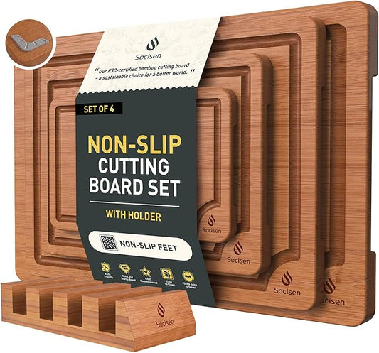Bamboo Cutting Board Set Non Slip Feet with Holder Over Sink Father Day Dad Parents Papa Stepdad Pappy Poppy Pawpaw Who Want Nothing Everything Future Groom Bride Christmas Happy Birthday Gifts Ideal by Socisen