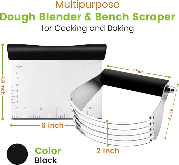 Spring Chef Dough Blender & Pastry Cutter Tool, Stainless Steel Pastry Blender & Bench Scraper for Pizza, Nut, Pie - Multipurpose Dough Cutter & Scraper Tool for Baking with Soft Grip Handles - Black - Image 8