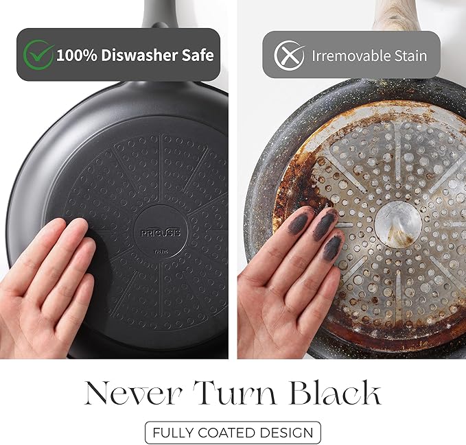 PRICUSIS Nonstick Saucepan with Lid, 2 Quart Non Toxic Pot with Pour Spouts, Full Coated, 100% Dishwasher Safe, Induction Compatible & Oven Safe, PFOS & PFOA Free, Black Sesame - Image 3