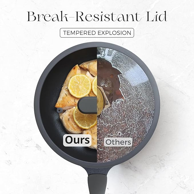 PRICUSIS Nonstick Frying Pan with Lid, 8/10 Inch Skillet with Stay Cool Handle, Fully Coated, Induction Compatible, 100% Dishwasher Safe, PTFE & PFOA Free（10 Inch, Black Sesame） - Image 6