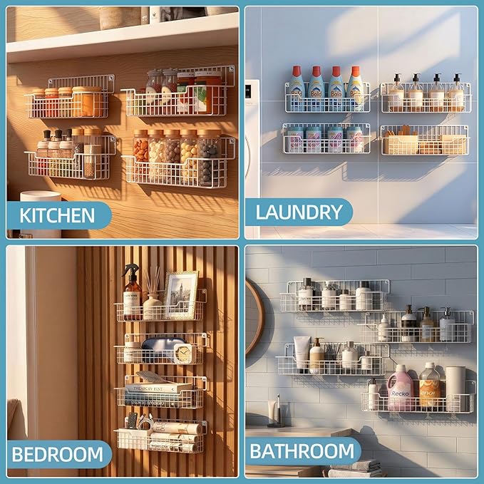 Spice Rack Wall Mount 4 Pack, Metal Wall Mounted Spice Rack Organizer for Cabinet Door & Pantry, Space-Saving Kitchen Spice Rack Shelf, White - Image 8