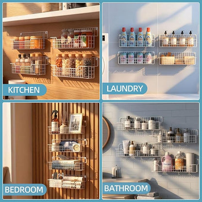 Spice Rack Wall Mount 4 Pack, Metal Wall Mounted Spice Rack Organizer for Cabinet Door & Pantry, Space-Saving Kitchen Spice Rack Shelf, White - Image 8