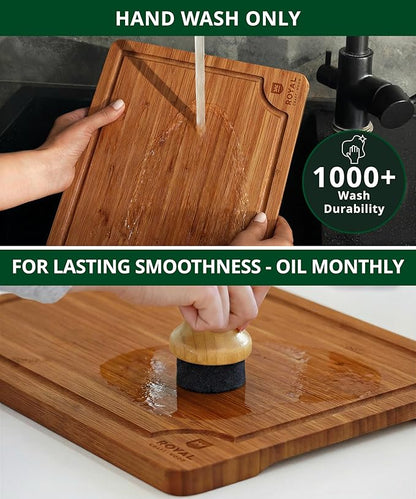 ROYAL CRAFT WOOD Wooden Cutting Boards for Kitchen Meal Prep & Serving - Bamboo Wood Serving Board Set with Deep Juice Groove Side Handles - Charcuterie & Chopping Butcher Block for Meat - Image 7