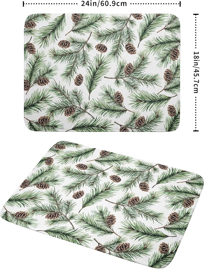 Winter Dish Drying Mat for Kitchen Counter Pine Needle Cone Festival Xmas Microfiber Absorbent Dish Draining Reusable Washable Foldable Extra Large 18"x24" - Image 2