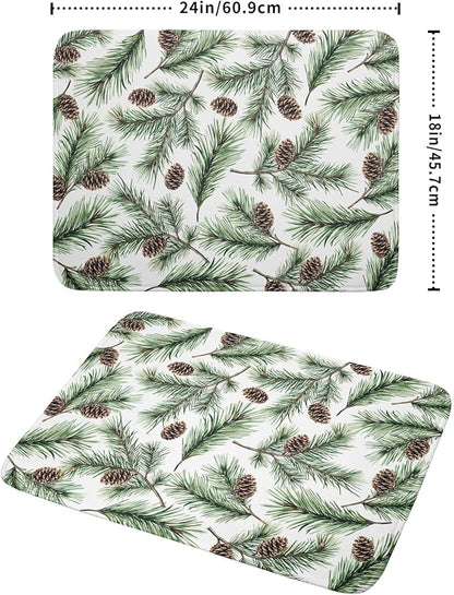 Winter Dish Drying Mat for Kitchen Counter Pine Needle Cone Festival Xmas Microfiber Absorbent Dish Draining Reusable Washable Foldable Extra Large 18"x24" - Image 2