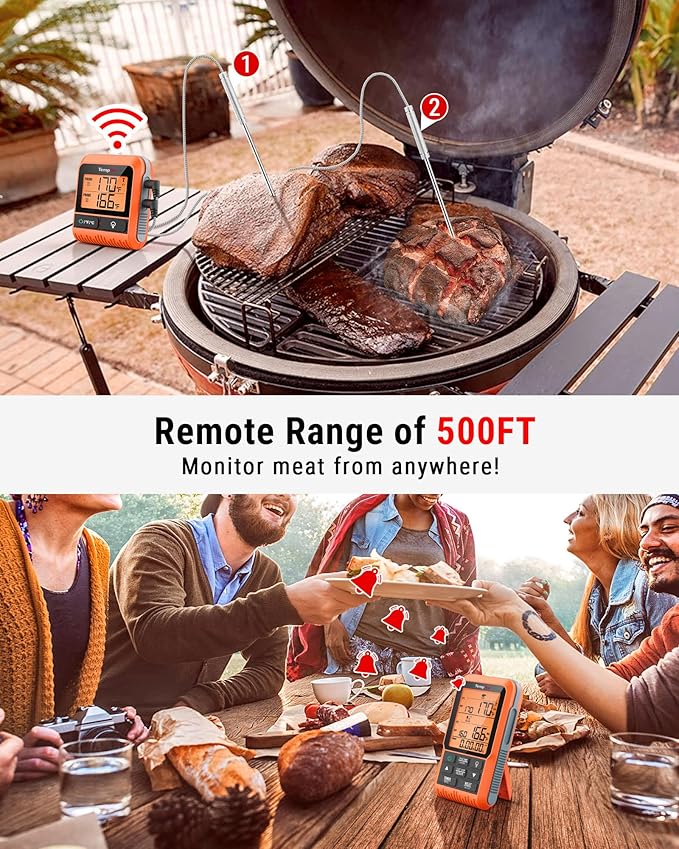 TempPro TP826 500FT Wireless Meat Thermometer, Dual Meat Probe Cooking Thermometer with HI/Low Alert, Food Grill Temperautre Probe for BBQ, Smoker, Oven, Grilling Gift (Previously ThermoPro) - Image 2