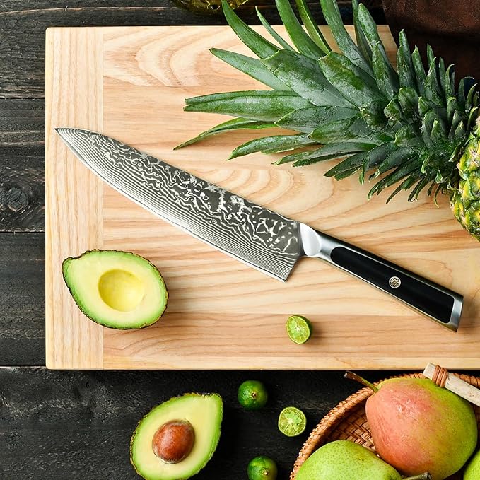 Sunnecko 8 Inch Japanese Damascus Chef Knife - Ultra Sharp 10-12 Degree Edge VG10 67 Layers Kitchen Cooking Knife for Meat, Vegetable & Fruit, Full Tang Professional Forged Blade, Premium Gift Box - Image 6