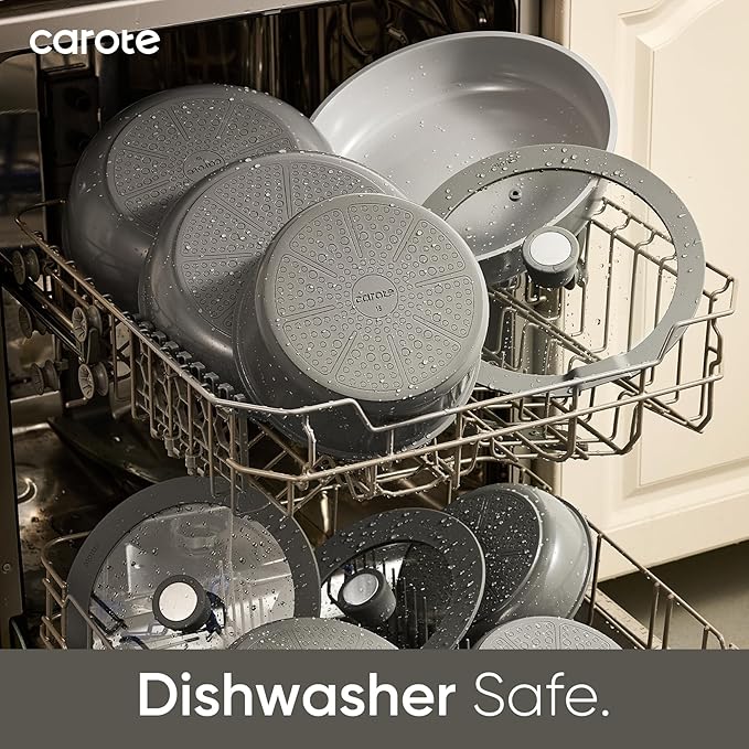 CAROTE 27pcs Ceramic Cookware Set Nonstick, Pots and Pans Set Non Stick, Non Toxic Cookware Detachable Handles, Dishwasher/Oven Safe, RV/Camping Cookware, Pan and Pot with Kitchen Utensils, Dark Gray - Image 6