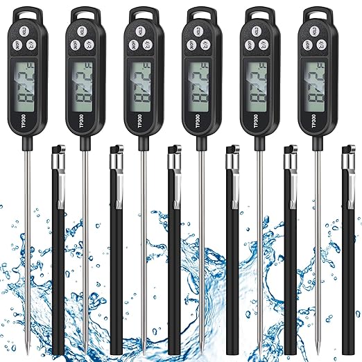 Copkim 6 Pcs Meat Thermometer Food Thermometer with Probe Water Liquid Instant Read Digital Thermometer Cooking Thermometer Supplies BBQ Kitchen Thermometer for Cooking Milk Yogurt (Black) by Copkim