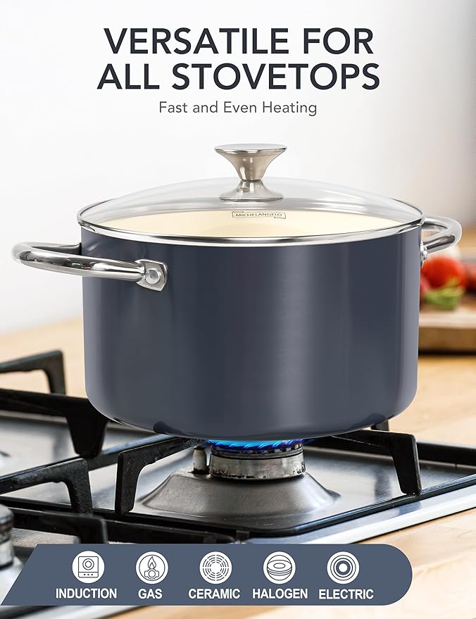 MICHELANGELO 6 QT Ceramic Stock Pot with Lid, Nonstick Stockpot with Glass Lid, Induction Cooking Pot for Soups, Stews, Oven Safe - 6QT, Purple - Image 4