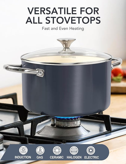 MICHELANGELO 6 QT Ceramic Stock Pot with Lid, Nonstick Stockpot with Glass Lid, Induction Cooking Pot for Soups, Stews, Oven Safe - 6QT, Purple - Image 4