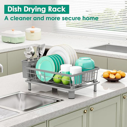 GAOKASE Dish Drying Rack, Stainless Steel-Dish Rack, Dish Racks for Kitchen Counter, Kitchen Dish Drainers with Removable Utensil Holder,New Drain Outlet,Plate Rack and Drainboard,(gray-11 W x 15" L) - Image 6