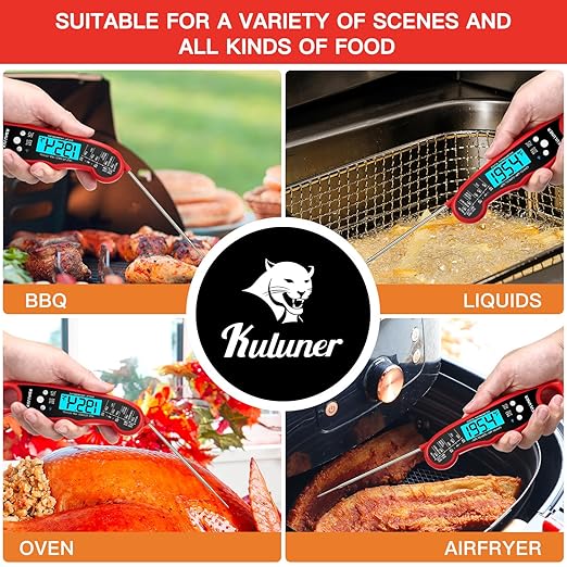 KULUNER TP-01 Waterproof Digital Instant Read Meat Thermometer with 4.6 Folding Probe Backlight Calibration Function for Cooking Food Candy, BBQ Grill, Liquids,Beef（Red） - Image 3