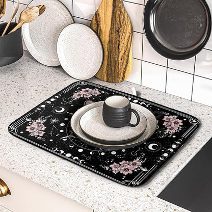 Skeleton Butterfly Dish Drying Mat Black Skull Absorbent Dish Drainer for Kitchen Counter Holiday Decor - Image 5