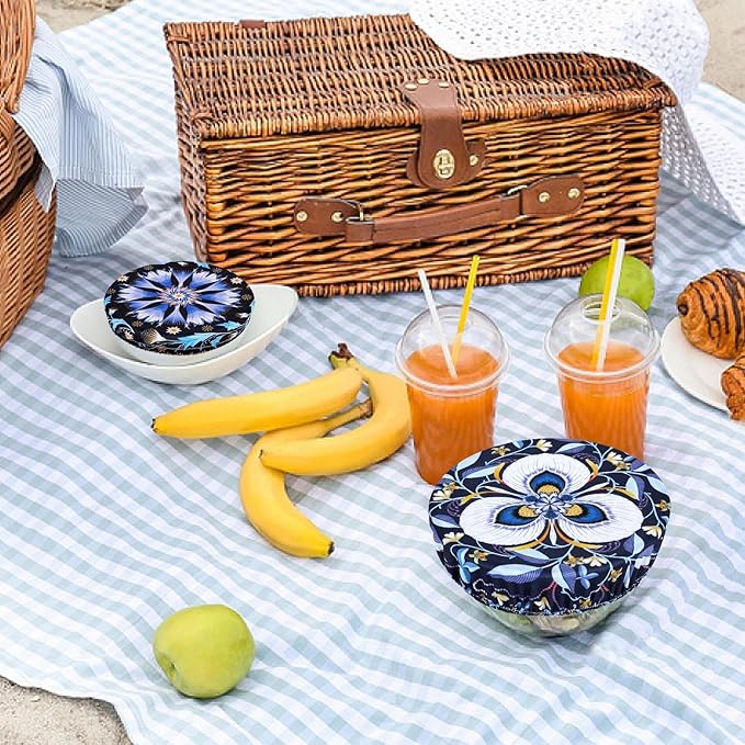5 Pieces Bowl Covers Reusable, 5 Size Elastic Cloth Bowl Covers for Bread Proofing, Food Covers Washable for Food Fruits Leftover (Lotus Floral) - Image 7
