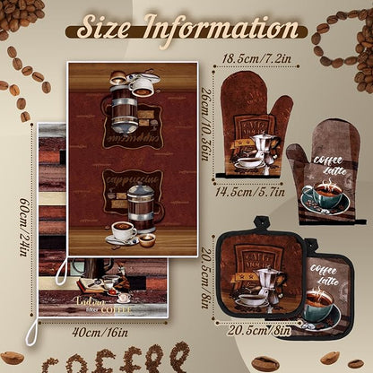 Jingmore 6 Pcs Kitchen Decor Set Accessorie Farmhouse Kitchen Towels Pot Holders Oven Mitts Set 2 Dish Towels 2 Pot Holders 2 Cooking Mittens Oven Glove for Cooking(Dark Brown,Coffee) - Image 4