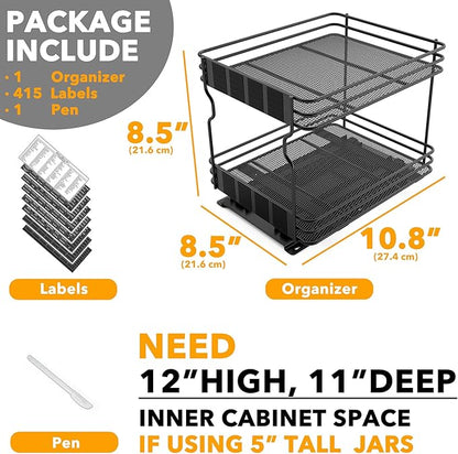 SpaceAid Pull Out Spice Rack Organizer for Cabinet, Heavy Duty Slide Out Seasoning Kitchen Organizer, Cabinet Organizer, with Labels, 8.5" W x10.75 D x8.5 H, 1 Drawer 2-Tier - Image 6