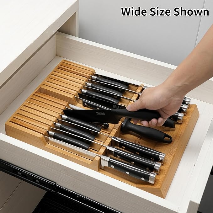 Utoplike In-drawer Knife Block Bamboo Kitchen Knife Drawer Organizer Large, handle Steak knife Holder without Knives, Fit for 16 Knife and 1 Sharpening Steel (Knives & Sharpening Not Included) - Image 2