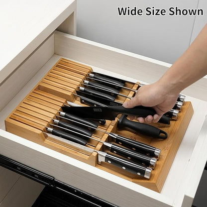 Utoplike In-drawer Knife Block Bamboo Kitchen Knife Drawer Organizer Large, handle Steak knife Holder without Knives, Fit for 16 Knife and 1 Sharpening Steel (Knives & Sharpening Not Included) - Image 2