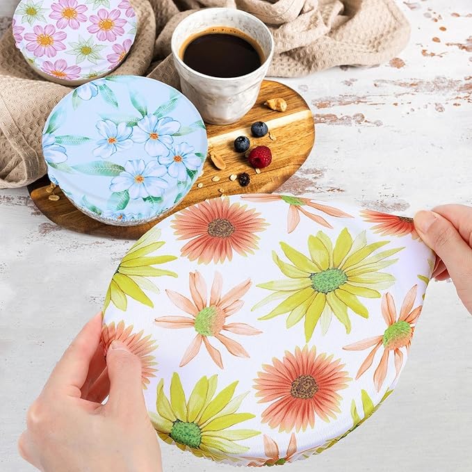 5 Pieces Bowl Covers Reusable, 5 Size Elastic Cloth Bowl Covers for Bread Proofing Stretch Food Covers Washable for Food Fruits Leftover (Daisy) - Image 4