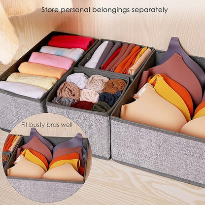Criusia Foldable Underwear Drawer Organizer, Closet Dividers, Storage Box for Clothes, Socks (6 Bins, Gray) (Pack of 2) - Image 5