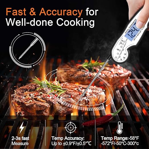 Digital Instant Read Meat Thermometer Digital for Grilling and Cooking - ANDAXIN Waterproof Ultra-Fast Thermometer with Backlight&Calibration&Foldable Probe for Kitchen,Deep Fry,BBQ,Grill-Black/White - Image 2
