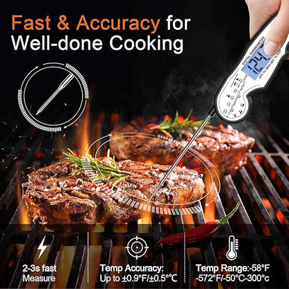Digital Instant Read Meat Thermometer Digital for Grilling and Cooking - ANDAXIN Waterproof Ultra-Fast Thermometer with Backlight&Calibration&Foldable Probe for Kitchen,Deep Fry,BBQ,Grill-Black/White - Image 2