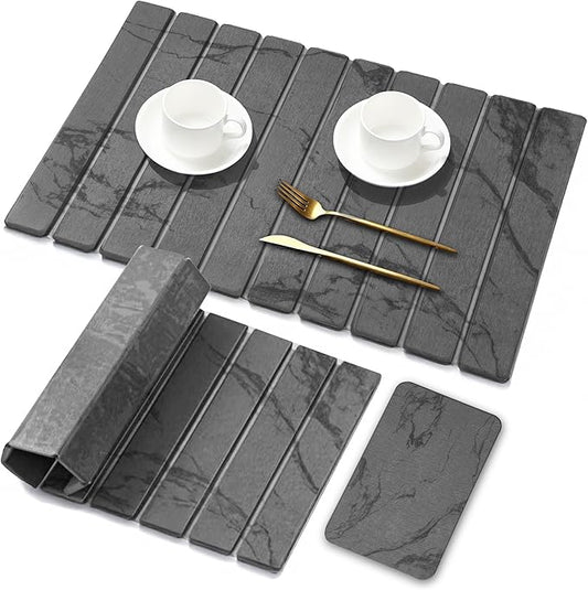 Large Stone Dish Drying Mat for Kitchen Counter, Quick Dry Stones Dishes Mats,Stone Drying Mat for Kitchen Counter, Water Absorbing Diatomaceous Earth Drying Mat (Dark Gray 24"×16" & 8"x4")