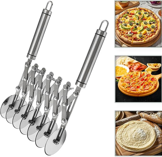 7 Wheel Pastry Cutter Tool,Adjustable Pasta Cutter wheel with Handle, Stainless Steel Multiple Pasta Roller Cutter tools, Baking Roller Pizza Cutter Slicer