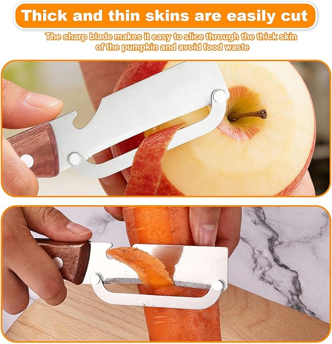 Multi-Functional Vegetable Peeler with Wooden Handle, Stainless Steel Thick & Thin Skin Fruit Peeler with Bottle Opener, Not for Left-Handed Users, Practical Kitchen Tool for Apple Potato - Image 6