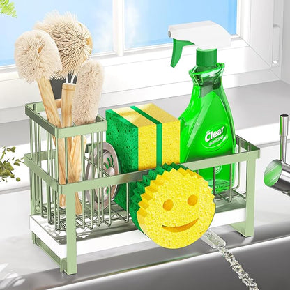 Sponge Holder for Kitchen Sink,Sink Caddy with Removable Dish Brush Holder,Self-Draining Kitchen Countertop Organizers and Storage Essentials,Soap Dispenser Organize and Home Decor-Green by Unknown