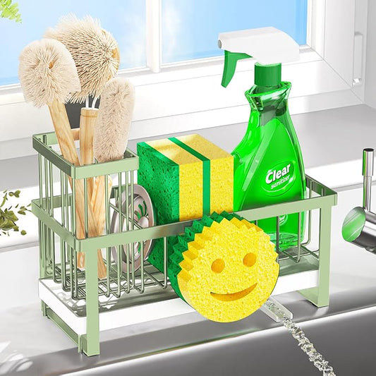 Sponge Holder for Kitchen Sink,Sink Caddy with Removable Dish Brush Holder,Self-Draining Kitchen Countertop Organizers and Storage Essentials,Soap Dispenser Organize and Home Decor-Green by Unknown