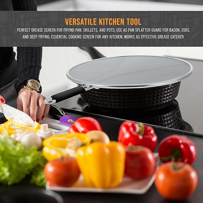 U.S. Kitchen Supply 3-Piece Stainless Steel Splatter Guard Set (13", 11.5", 9.5") Fine Mesh Cover, Grease & Oil, Splatter Screen for Frying Pan, Cooking Pots, with Resting Feet & Comfort Grip Handles - Image 6