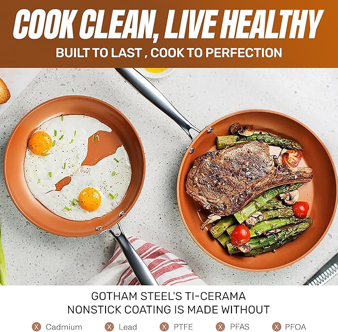 GOTHAM STEEL 15 Pc Ceramic Cookware Set, Ceramic Pots and Pans Set Non Stick with Cooking Utensils and Steamer, Non Toxic PFOA PFOS Free, Premium Stay Cool Handles, Oven & Dishwasher Safe - Image 4