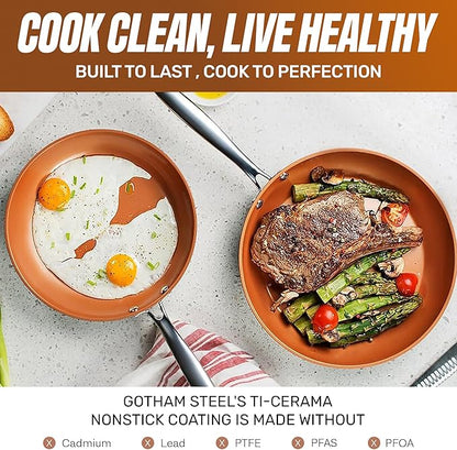 GOTHAM STEEL 15 Pc Ceramic Cookware Set, Ceramic Pots and Pans Set Non Stick with Cooking Utensils and Steamer, Non Toxic PFOA PFOS Free, Premium Stay Cool Handles, Oven & Dishwasher Safe - Image 4