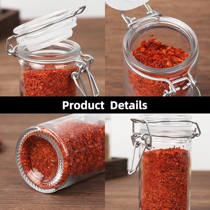 2.3 oz Small Glass Stash Jars with Labels, 12 Pack Mini Spice jars with Airtight Seal, Empty Spice Bottles with Silicone Rubber Gasket for Herb Tea Seasoning Storage