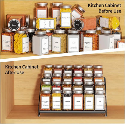 BOIVSHI 4 Tier Spice Rack for Cabinet, Spice Rack Organizer, Depth Adjustable Spice Holder for Countertop, Cupboard, Pantry, Seasoning Shelf, Metal, Black (1 Pack) - Image 3