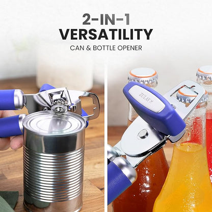 Zulay Kitchen Heavy Duty Stainless Steel Can Opener Manual with Bottle Opener - Rust Proof Manual Can Opener With Turn Knob & Comfy Soft Grip Handles - Purple - Image 7