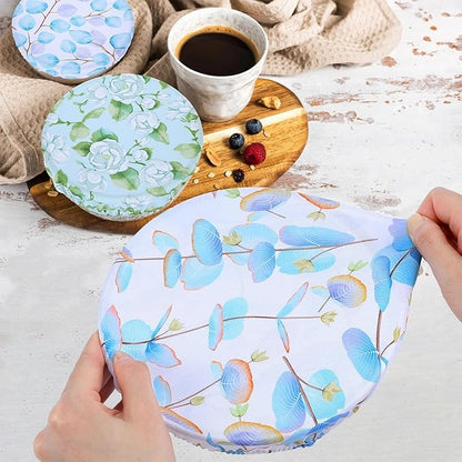 5 Pieces Bowl Covers Reusable, 5 Size Elastic Cloth Bowl Covers for Bread Proofing, Food Covers Washable for Food Fruits Leftover (Eucalyptus Leaves) - Image 4