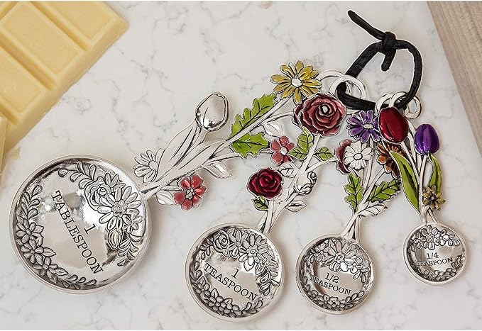 Ganz 4-Piece Measuring Spoons Set - Colorful Flower Bouquet