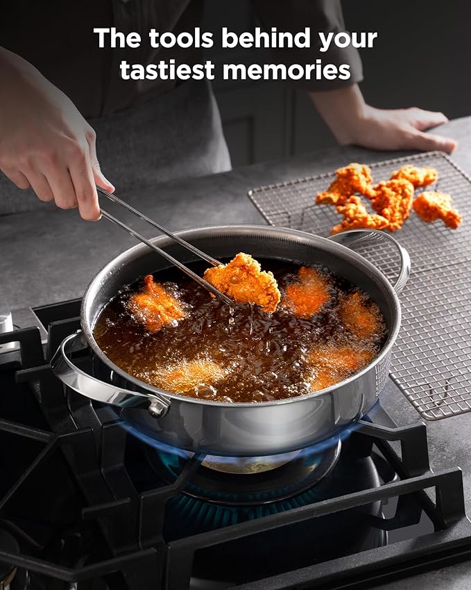 Roomena Frying Pans Nonstick with Lid, Hybrid Ceramic Nonstick Tri-Ply Saute Pan with Lid, PFAS/PFOA/PTFE Free, Metal Utensil Safe, Dishwasher & Oven Safe, Induction Compatible