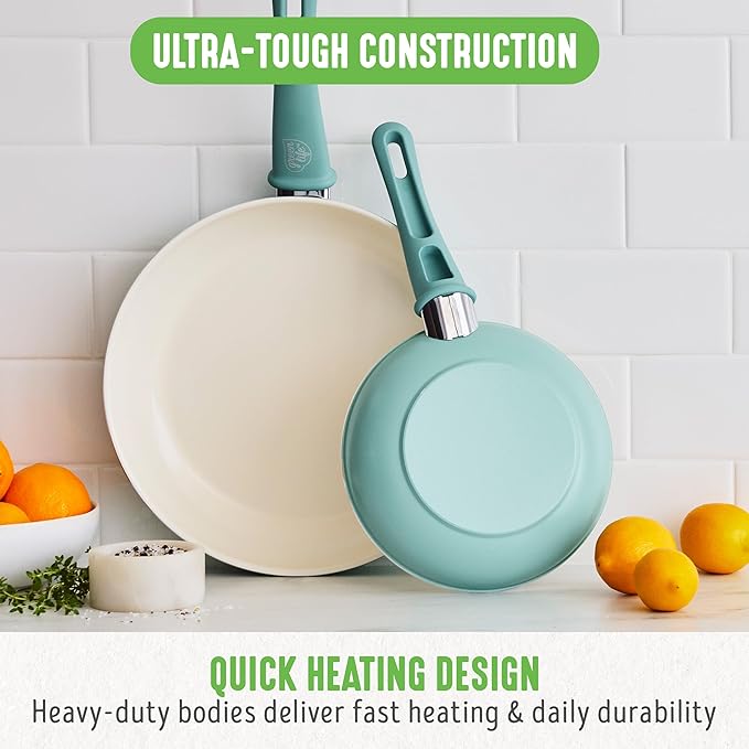 GreenLife Non Stick Fry Pan Set (7" & 10"), Non-Toxic PFAS-Free Ceramic Skillets, Dishwasher & Oven Safe, Egg Omelet Frying Pans, Stay- Cool Handles, Kitchen Home Cooking Essentials, Turquoise - Image 8