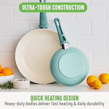 GreenLife Non Stick Fry Pan Set (7" & 10"), Non-Toxic PFAS-Free Ceramic Skillets, Dishwasher & Oven Safe, Egg Omelet Frying Pans, Stay- Cool Handles, Kitchen Home Cooking Essentials, Turquoise - Image 8