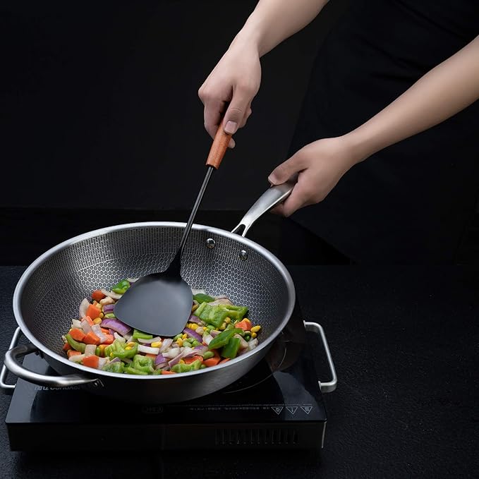 FJNATINH Spatula & Ladle Wok Tool Set, 14.2-15 inches Wok Utensils, Stainless Steel Wok Spatula - Image 2