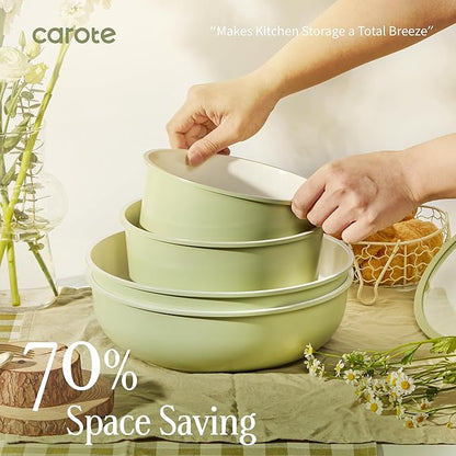 CAROTE 25-Piece Ceramic Cookware Set, Nonstick Pots and Pans Set with Detachable Handle, Non-Toxic Kitchen Cooking Set, Dishwasher & Oven Safe, Induction Compatible, PFAS Free, Green - Image 6