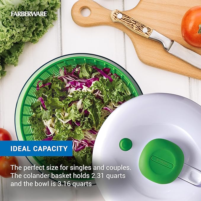 Farberware Small Pro Salad Spinner, 3.16 Qt Lettuce Spinner with Pump Mechanism, Colander Basket and Non-Slip Base - Compact Fruit Washer Spinner Bowl for Singles and Couples - Image 3