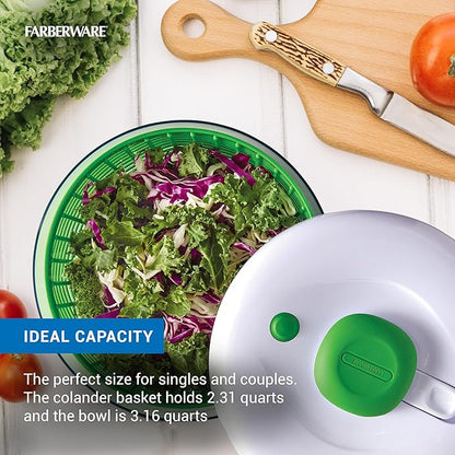 Farberware Small Pro Salad Spinner, 3.16 Qt Lettuce Spinner with Pump Mechanism, Colander Basket and Non-Slip Base - Compact Fruit Washer Spinner Bowl for Singles and Couples - Image 3