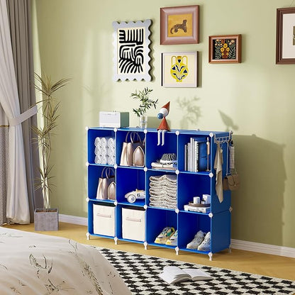 AWTATOS Cube Storage Organizer, 12 Cube Closet Organizers and Storage Shelves, DIY Stackable Bookshelf for Bedroom, Home, Admiral Blue - Image 4