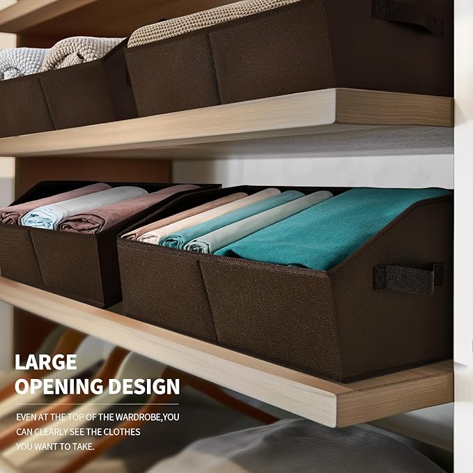 Homsorout Closet Baskets for Shelves Trapezoid - Decorative Storage Baskets with Handle, Closet Bins for Organization, Shelf Storage Bins for Clothes, Books, Home, Office, 8 Pack, Brown - Image 3